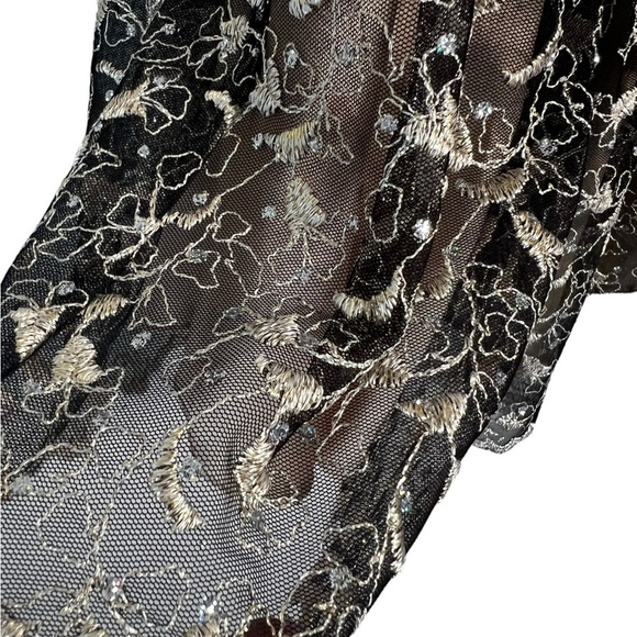 Gunne Sax Black Gold Bow Waist Mesh Lace Overlay Mini Vintage Y2K Prom Dress - Picture 2 of 14